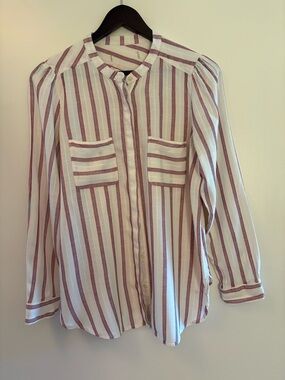 Ann Taylor LOFT Striped Button-Down Shirt, Red, White and Blue